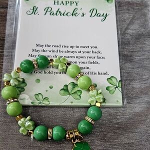 Green Beaded Bracelet with Gold Accents